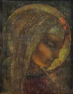 BRUNET Emile (1869-1944)Vierge noire.Huile sur toile signée en bas à...