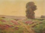 DUGAY LAROCHE, XIX-XXème.Paysage au chemin, soleil couchant.Huile sur toile signée...