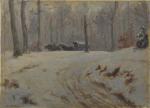 FOURNIER Alfred Victor (1872-1924) Attelage dans une forêt enneigée. Huile...