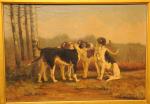 LA ROCQUES Georges (1839-1932)Quatre chiens de chasse.Huile sur toile signée...