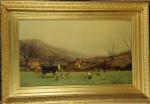LÉVIGNÉ Théodore (1848-1912)Vaches et basse-cour dans un champ.Huile sur toile...