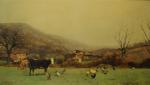 LÉVIGNÉ Théodore (1848-1912)Vaches et basse-cour dans un champ.Huile sur toile...