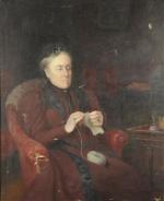 VERNE Henri du (XIX - XXème siècle)Le tricot.Huile sur toile...