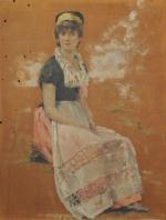 Ecole FRANÇAISE du XIXème siècle. Portrait de femme assise. Panneau....