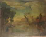 Ecole FRANÇAISE du XVIIIème.Paysage au pêcheur.Huile sur toile.80 x 87...