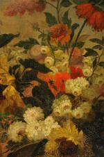 Ecole FRANÇAISE fin XIXème-début XXème.Composition florale au vase Médicis.Toile.129 x...