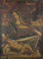 Ecole ITALIENNE du XVIIème siècle.Nativité.Huile sur toile.81 x 59,5 cm...