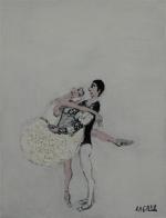 LAGRUE Jean-Pierre (né en 1939)Couple de danseurs, fond blanc.Huile sur...