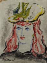 MAUSET Régis, XXème.  Portrait de femme au chapeau. Technique...