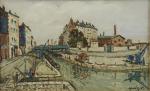 QUIZET Alphonse (1885 - 1955)Bord du canal Saint-Martin. Peinture sur...