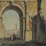 BENOIS L., XIXème.L'Arc de Vespasien et de Titus.Aquarelle signée, située...