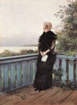 DUEZ Ernest-Ange (1843-1896)Lecture sur la terrasse.Pastel signé en bas à...