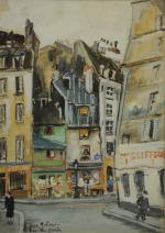 GENIN Lucien (1894 - 1953).Paris, quartier Maubert : rue Galande.Gouache...