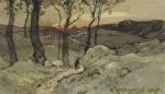 HARPIGNIES Henri Joseph (1819 - 1916)Promenade soleil couchant.Aquarelle, lavis et...