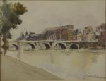 JODELET Charles-Emmanuel (1883 - 1969).La Seine à Paris.Aquarelle avec cachet...