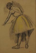 JODELET Charles-Emmanuel (1883 - 1969).Ballerine à sa barre. Fusain et...