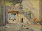 LEVERD René (1872-1938).Rue animée.Aquarelle, signée et située Collioure en bas...