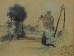 LOISEAU Gustave (1865 - 1935)Pont Aven. Route de Couasnon.Aquarelle, crayon...