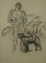 OTHON-FRIESZ Emile (1879-1949), attribué à. Le gardien de moutons.Fusain sur...
