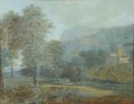 École FRANÇAISE vers 1820.Paysage de montagne à la rivière et...