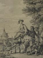MOREAU Jean-Michel  (1741-1814)Portrait d'un couple dans un cadre champêtre.Deux...