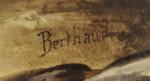 VARIA. BERTHAUD, XIX-XXèmePortrait d'homme fumant la pipe. Peinture sur plaque...