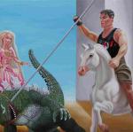 Caroline MAUREL"St Georges-Man terrassant le dragon"Huile sur toile100 x 100...