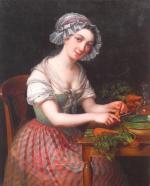 Attribué à Gaspard GRESLY (1712 - 1756)L'éplucheuse de carottes.Toile.100 x...
