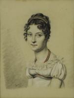 Julien Léopold BOILLY (Paris 1796 - 1874)Portrait de femme portant...