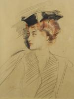 Paul César HELLEU (1859-1927) Portrait de Madame Letellier.
Trois crayons. Signé...
