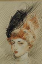 Paul César HELLEU (1859-1927)Portrait de Gladys Dickens, duchesse de Marlborough.Trois...