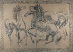 Louis LEYGUE (1905-1992)Ronde de chevaux, dans une bordure à motif...