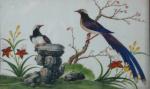 ENSEMBLE DE SEIZE PEINTURES sur soie représentant des couples d'oiseaux,...