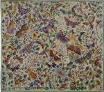 TAPISSERIE d'AUBUSSON par René PERROT (1912-1979).Papillons et fruits.Signée en bas...