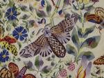 TAPISSERIE d'AUBUSSON par René PERROT (1912-1979).Papillons et fruits.Signée en bas...