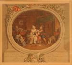 FREUDEBERG (d'après) et DELAUNAY.La gaité conjugale.Gravure aquarellée.34,5 x 31 cm.