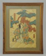 Deux ESTAMPES japonaises, oban tate-e, par Toyokuni III, portraits d'acteur....