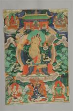 TANKA. Toile peinte représentant Manjusri assis. Tibet. 62 x 43,5...
