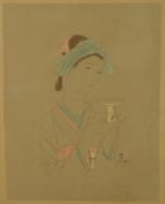 Léonard Tsuguharu FOUJITA (1886-1968).Femme à la coupe,Estampe en couleur sur...