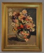 Paulette HELLEU (XIX-XXème). Bouquet de fleurs.Huile sur toile, signée en...