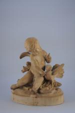 d'après Jean-Baptiste PIGALLE (1714-1785).Enfant jouant avec un oiseau.Terre cuite.XIXème-XXème siècles.Haut....