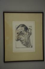 Raoul CABROL (1895-1956). Le Général de Gaulle. Caricature au fusain...