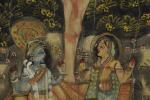 École INDIENNE. Krishna et Rukminî.Toile peinte.78 x 95 cm.Krishna, avatar...
