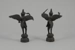Deux STATUETTES en bronze de Garuda. Haut. 14,5 cm.