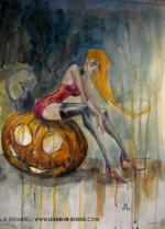Jean-Louis THOUARD "Pumpkin girl.Acrylique. 32 x 45 cm.