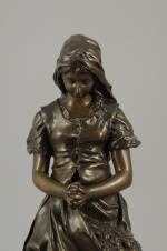 Émile Édmond PEYNOT  (1850-1932). "L'angélus". Bronze à patine brune,...
