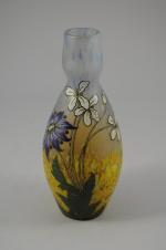 LEGRAS. Vase en verre soufflé, à décor de fleurs émaillées...