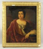 École FRANÇAISE du XVIIIe siècle.Portrait de femme au manteau rouge.Toile...