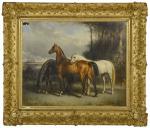 François-Émile de LANSAC (Tulle, 1803 - Paris, 1890)Trois chevaux.Sur sa...