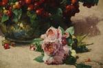 Georges JEANNIN (Paris, 1841 - 1925)Bouquet de cerises aux pivoines.Toile...